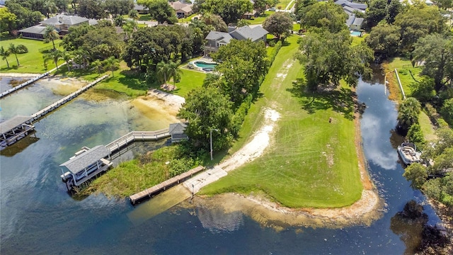 drone / aerial view featuring a water view