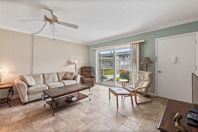 living room with ceiling fan