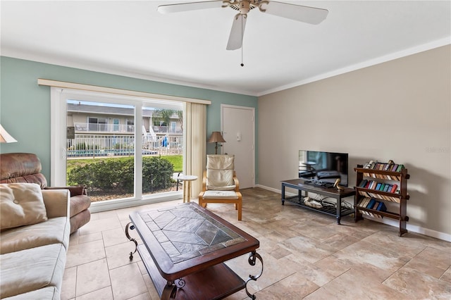 living room with ceiling fan