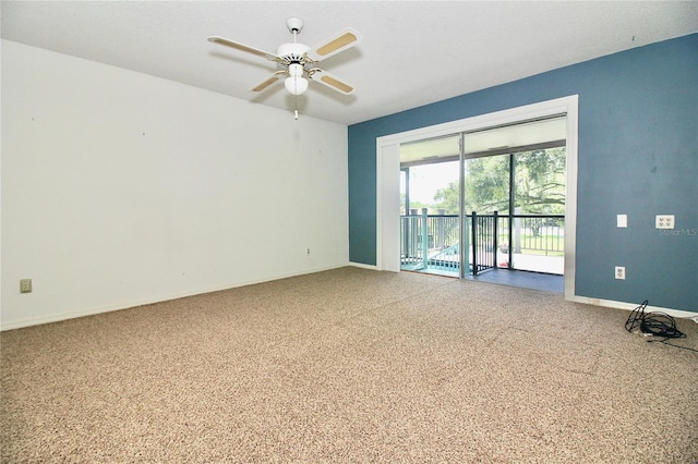 unfurnished room with baseboards, carpet, and ceiling fan