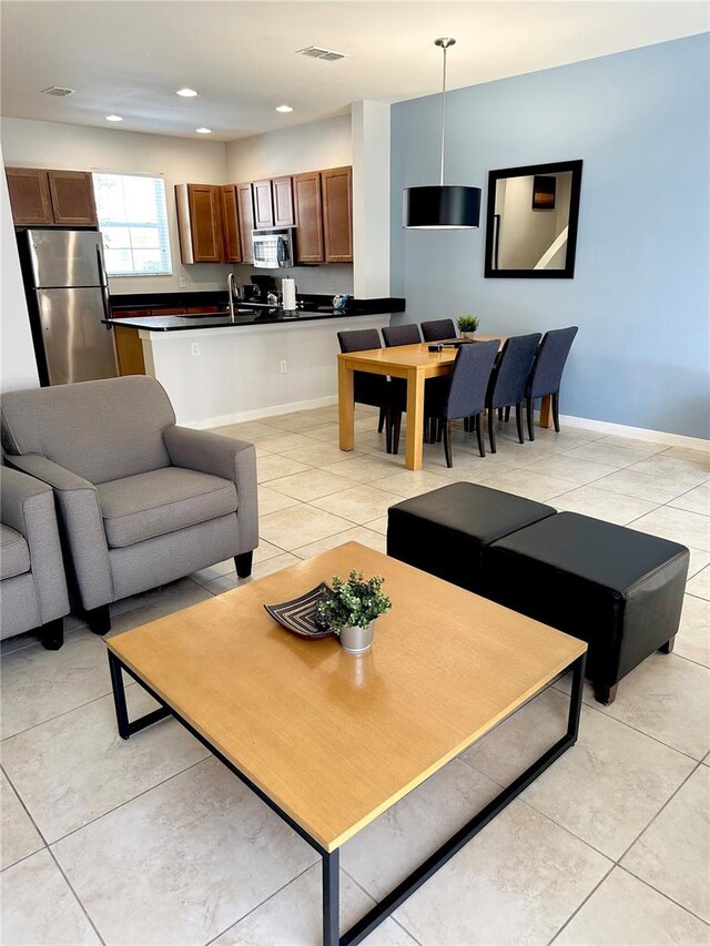 view of tiled living room