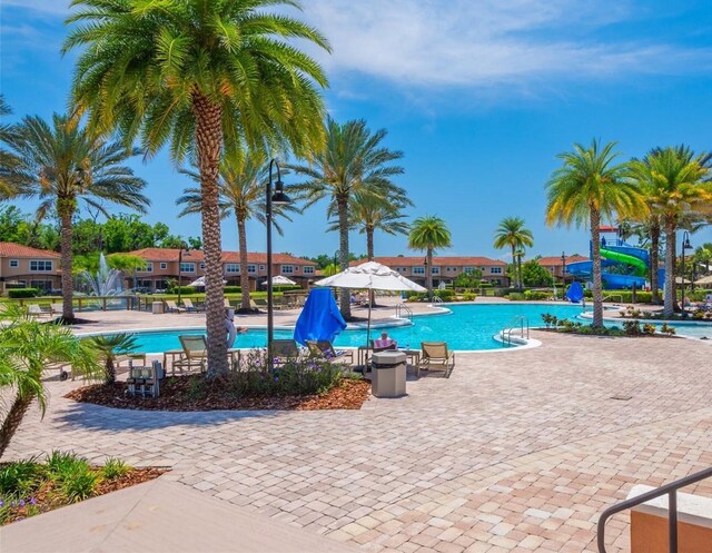 view of pool featuring a patio