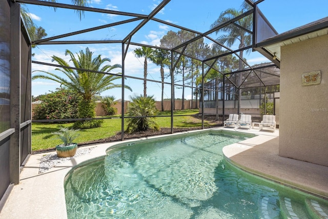 view of pool featuring a patio and a lanai