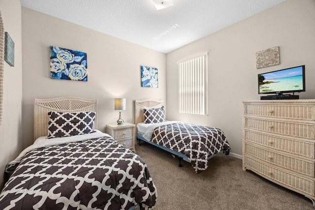 bedroom featuring carpet flooring and a textured ceiling