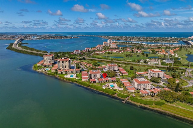 drone / aerial view featuring a water view