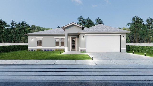 view of front facade featuring a garage and a front lawn