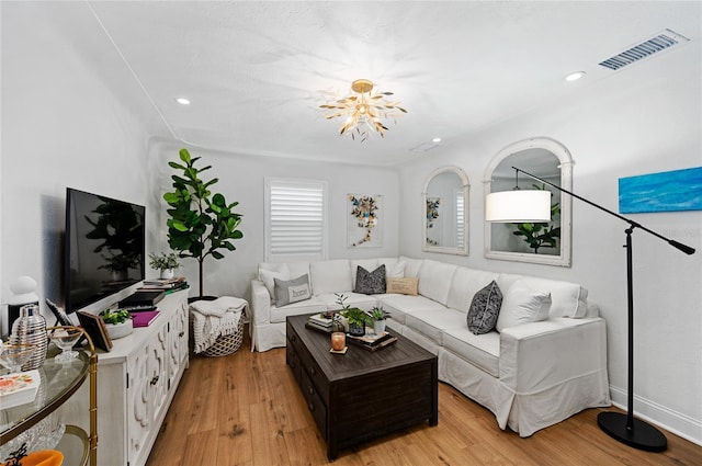 living room with light wood-type flooring