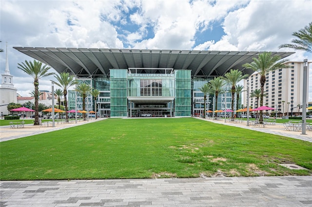 view of community featuring a lawn