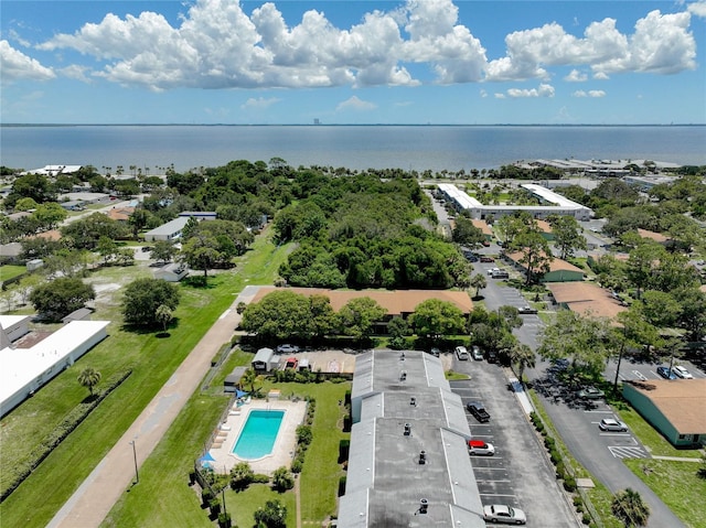 aerial view with a water view