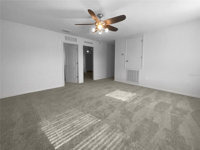 unfurnished room featuring carpet flooring and ceiling fan