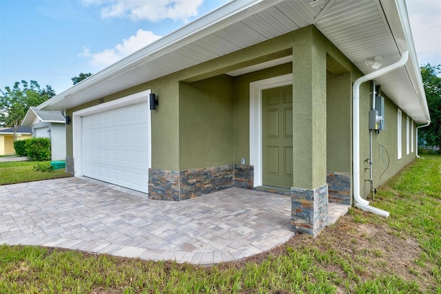 exterior space featuring a garage