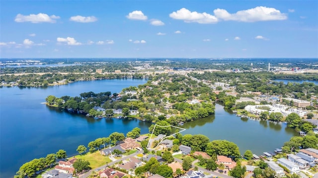 aerial view with a water view