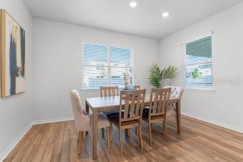 dining space featuring light hardwood / wood-style floors