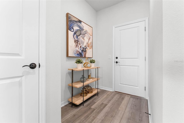 doorway featuring light wood-type flooring