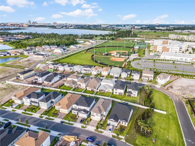 bird's eye view featuring a water view