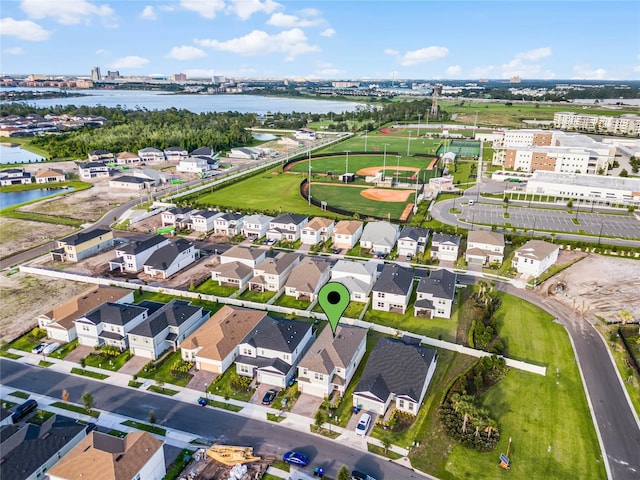 aerial view with a water view