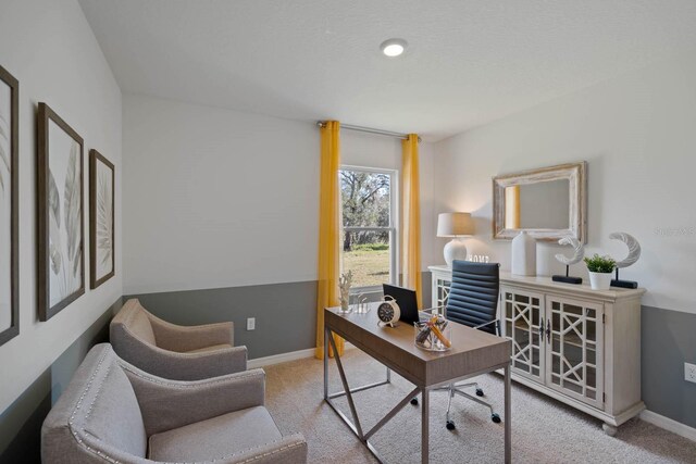 view of carpeted home office