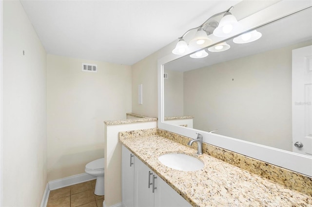 bathroom featuring vanity, toilet, and tile patterned flooring