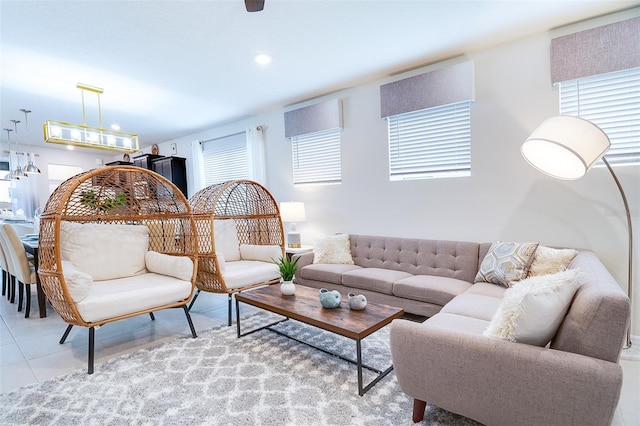 living room with light tile patterned floors