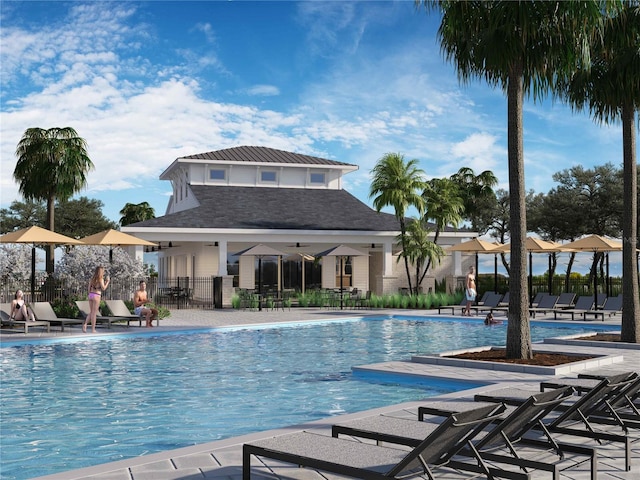 view of pool featuring a patio area