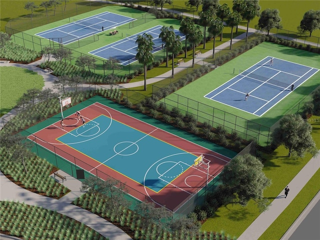 view of basketball court with tennis court