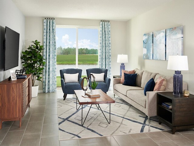 view of tiled living room