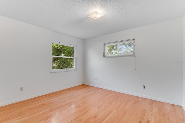 spare room with light hardwood / wood-style floors, a textured ceiling, and a wealth of natural light