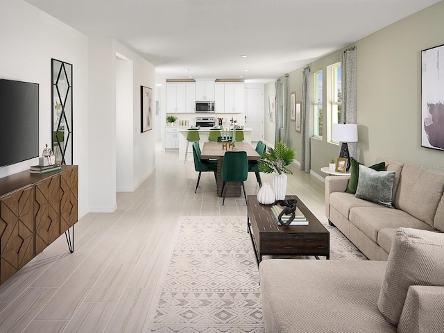 living room featuring light wood-type flooring