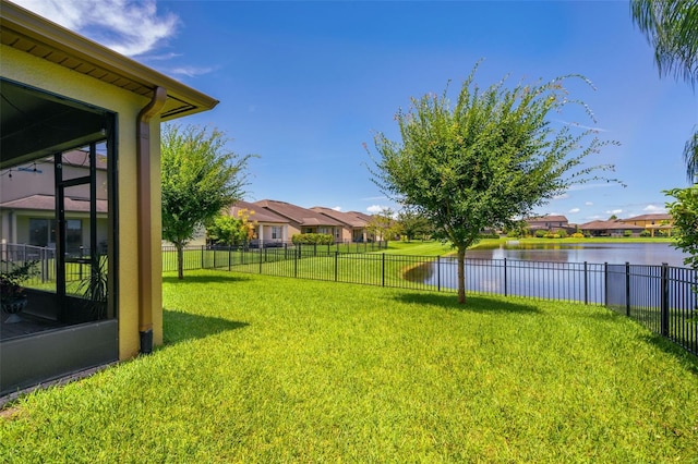 view of yard with a water view