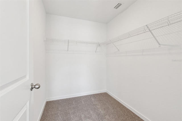 spacious closet with carpet floors and visible vents