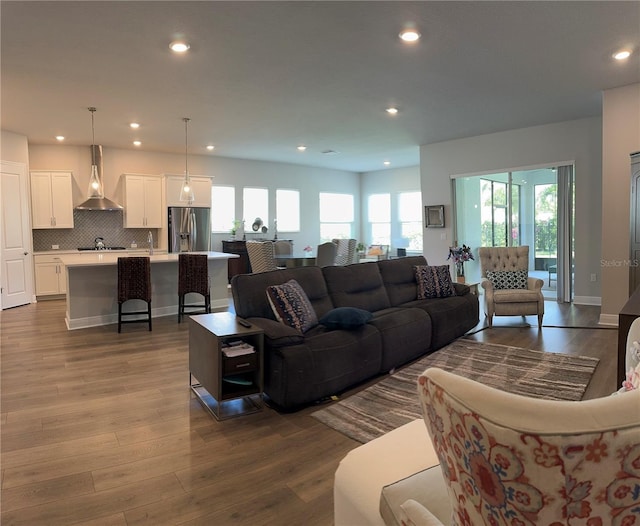 living room with hardwood / wood-style flooring