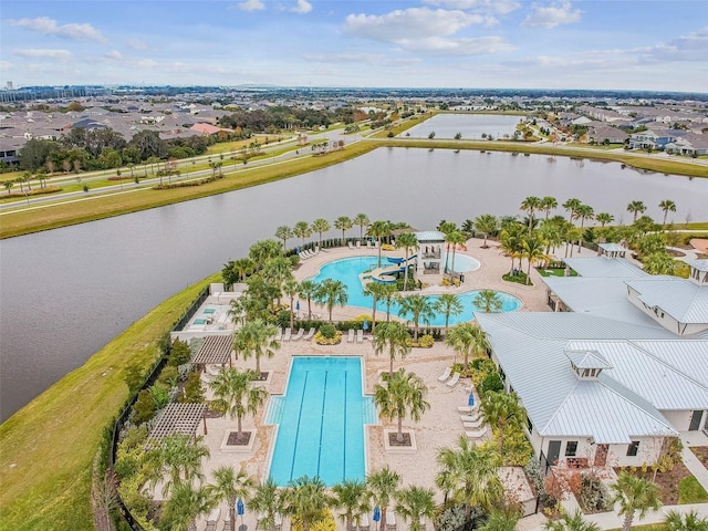 aerial view with a water view