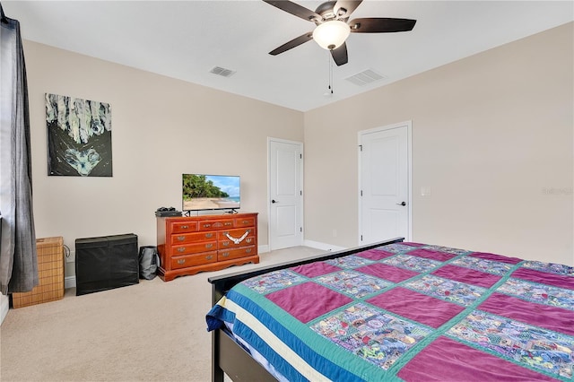 bedroom featuring carpet floors and ceiling fan