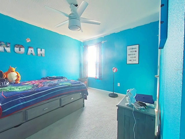 bedroom with carpet flooring and ceiling fan