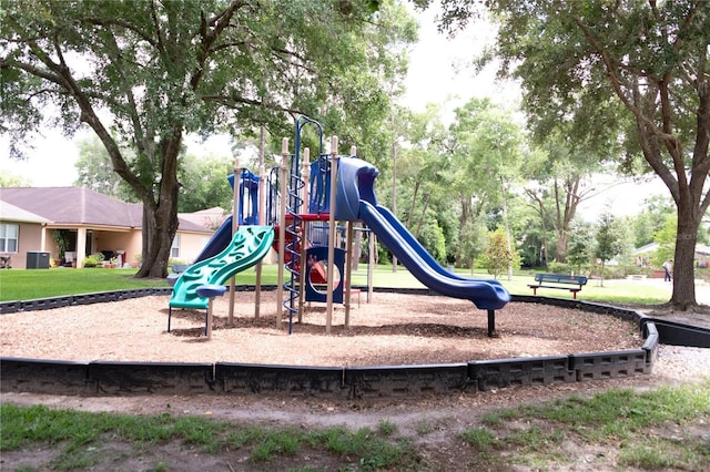 view of jungle gym featuring central air condition unit