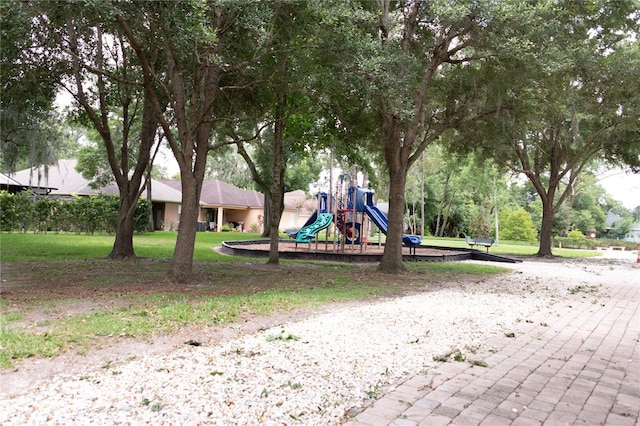 view of play area featuring a lawn