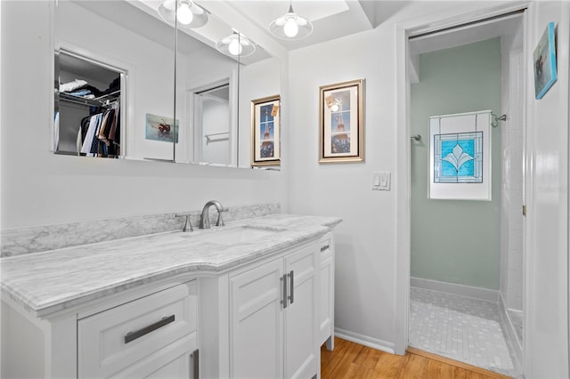 bathroom with wood-type flooring and vanity