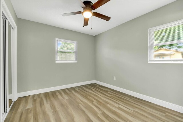 interior space featuring light hardwood / wood-style flooring and ceiling fan