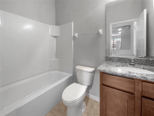 full bathroom with tile patterned flooring, vanity, shower / bath combination, and toilet