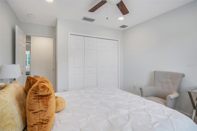 bedroom with a closet and ceiling fan