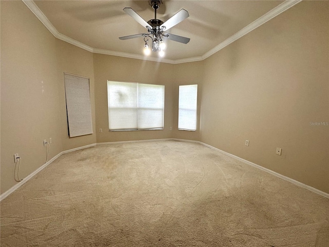 681 Coronado Dr, Kissimmee, FL 34759 - carpeted spare room featuring baseboards, crown molding, and a ceiling fan
