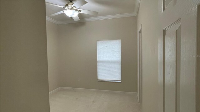 681 Coronado Dr, Kissimmee, FL 34759 - empty room with light colored carpet, crown molding, and ceiling fan