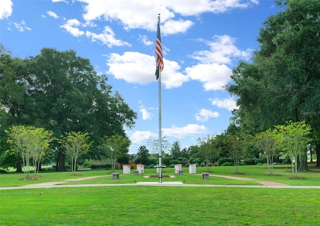 view of property's community featuring a lawn