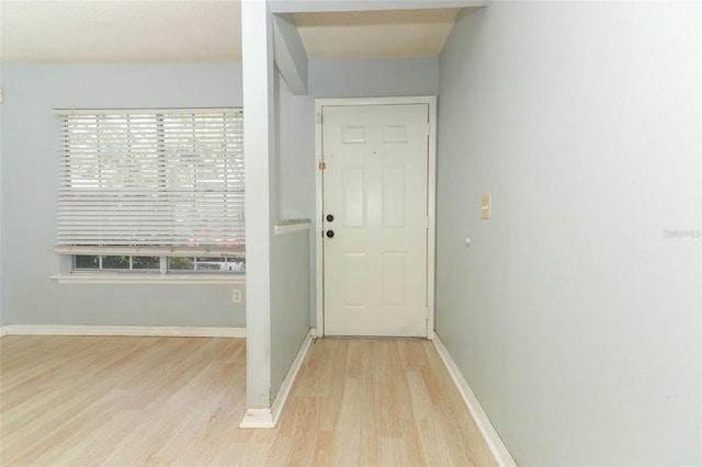 entrance foyer with a healthy amount of sunlight, baseboards, and wood finished floors