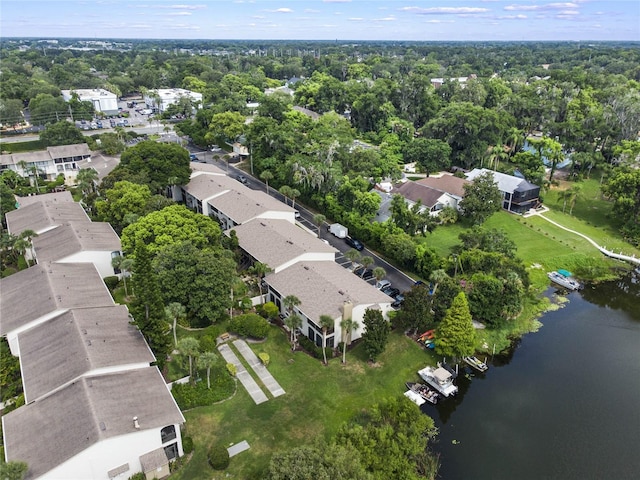 drone / aerial view featuring a water view