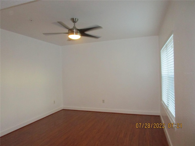 unfurnished room with hardwood / wood-style floors and ceiling fan