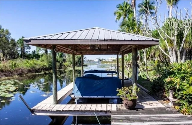 view of dock featuring a water view