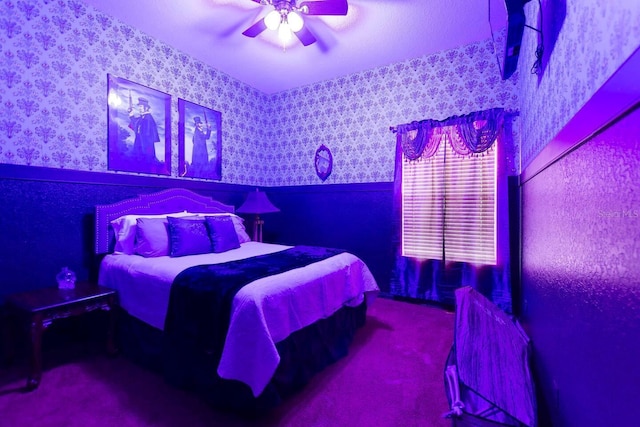 bedroom featuring carpet and ceiling fan