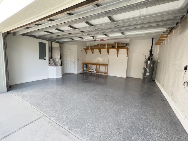 garage with electric panel and electric water heater