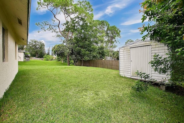 view of yard featuring a storage shed